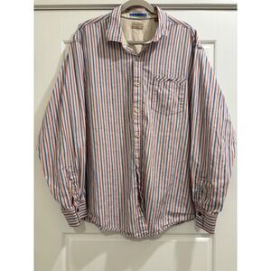 Tommy Bahama Jeans Mens XXL Cotton Striped Long Sleeve Button Down Shirt Blue